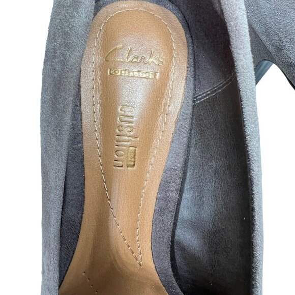 Clarks Collection Womens Narine Flora Pump 7.5 Taupe Leather Suede Cushion Shoes - Picture 5 of 16